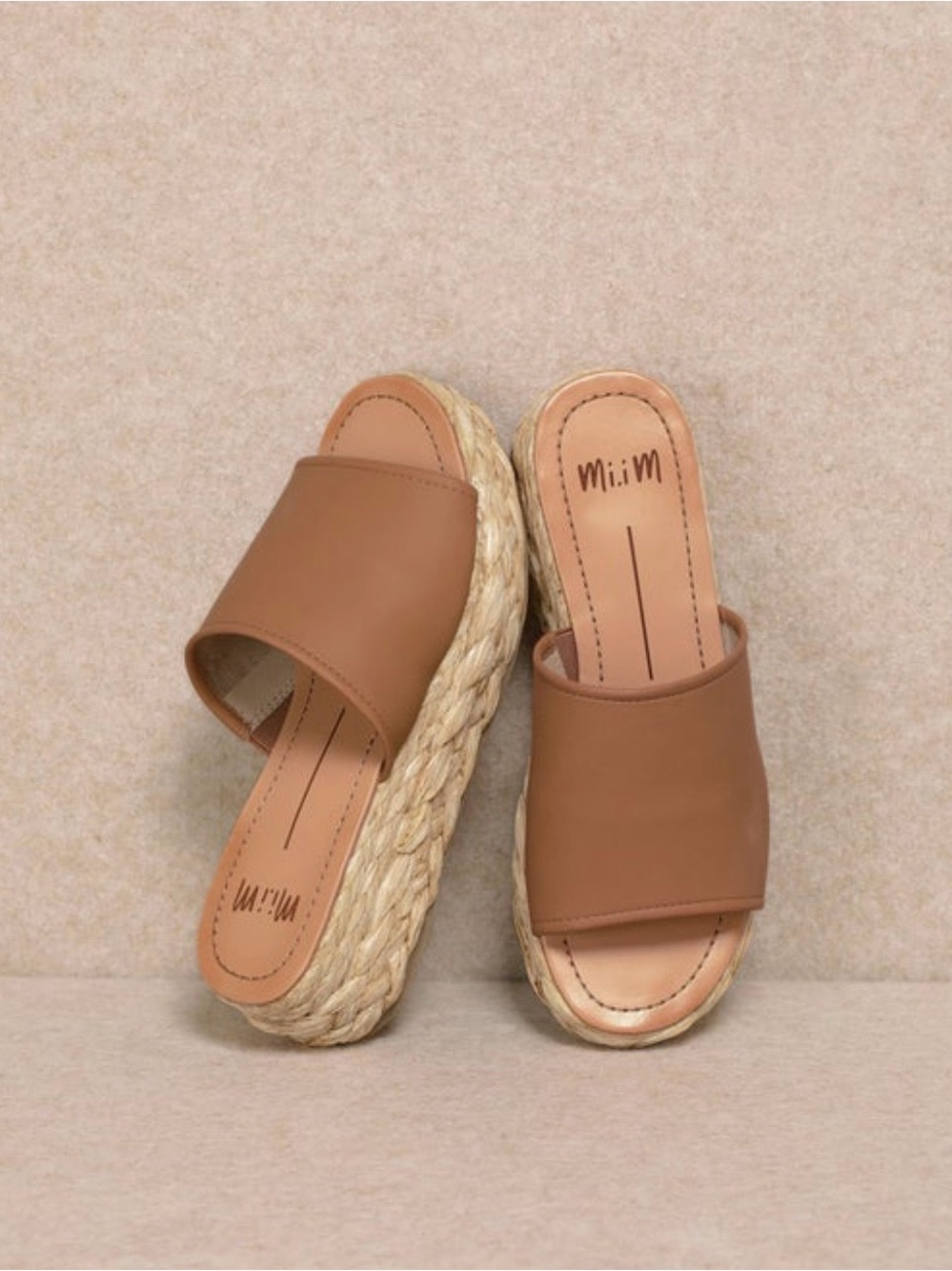 New MiiM Pablos Open Toe Platform & Wedge Slide In Sandal in Camel Sz 9